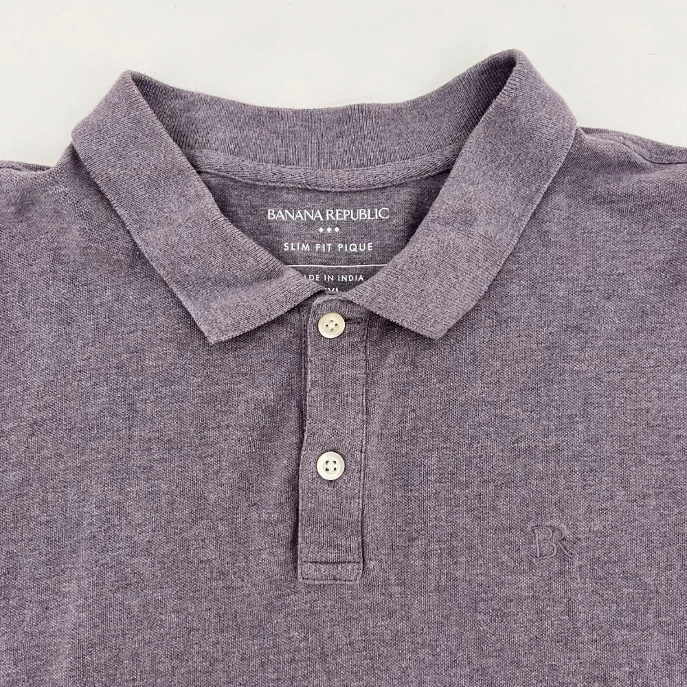 Banana Republic Mens 2XL Polo Shirt Purple Cotton Slim Fit Golf Performance Logo